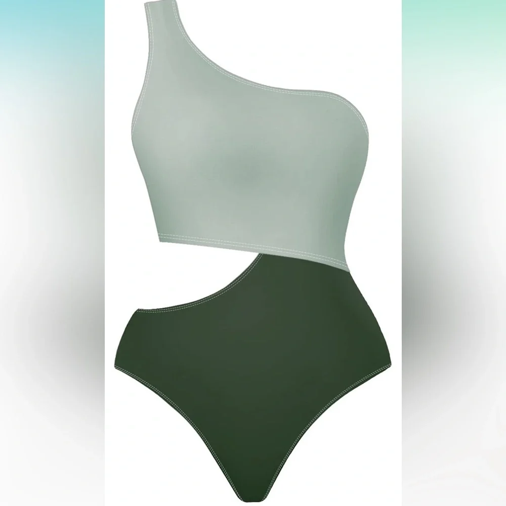 Women's‎ One Piece Swimsuit One-Shoulder Swimwear Waist Cutout Swimsuit M